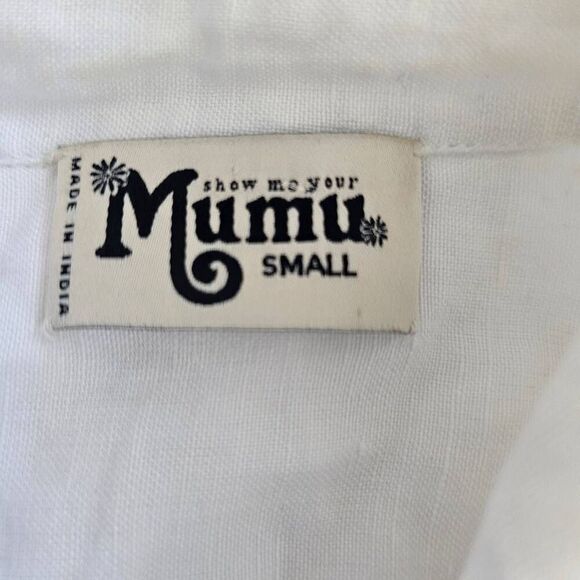 Show me your Mumu womens Sz S white linen blend raw hem button down top - Picture 6 of 7